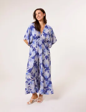 Printed Leaf Wide Leg Jumpsuit - S/M / BLUE - female - Blue Vanilla - FashionsVida