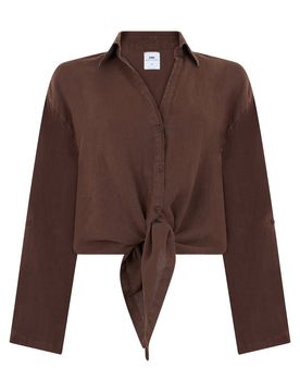 Lois Jeans Linen Knot Mini Crop Top