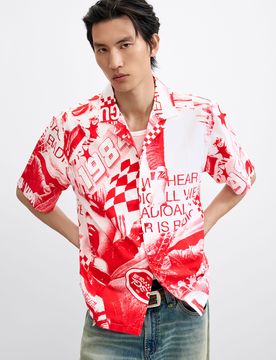 Camisa estampada racing, Hombre, Algodon, Rojo, XS