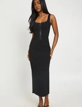 Womens Bengaline Hook And Eye Midaxi Dress - Black - Size 12 Uk - Boohoo - FashionsVida