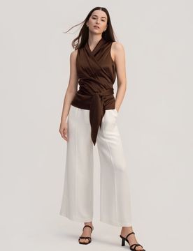 Donna Elegante Camicetta Avvolgente Seta Charmeuse 42