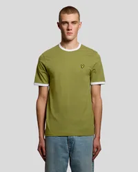 Mens Ringer Cotton Crew Neck T-Shirt - Green - Size Large