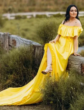 Yellow Satin Pregnant Woman Prom Dress For Photoshoot Sexy Short Sleeve Bridal Morning Robe Evening Gown Sleepwear Customized - Aliexpress - FashionsVida