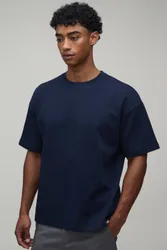 Herren Übergroßes Premium-Interlock-T-Shirt Navy Größe Large