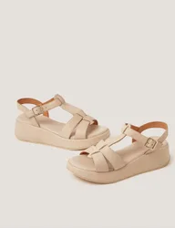 Leather Buckle Ankle Strap Flatform Sandals Ivory female