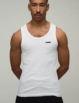 Herren Muskelbetontes Geripptes Herren-Sport-Unterhemd Mit Stickerei White Größe Medium - boohooMAN - FashionsVida