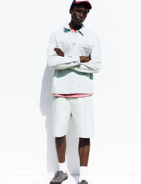 Bermuda Baggy In Denim Con Cuciture
