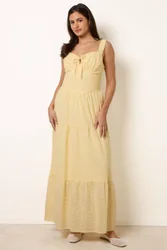 Women's Shirred Waist Lemon Sleeveless Slip On Sweetheart Maxi Dress Size: Medium - Lemon - Size: M