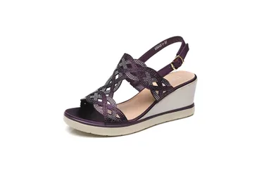 Women's Rhinestone Glitter Sparkling Slingback Buckle Strap Wedge Sandals in Purple Size: 6 - Purple - Size: 6