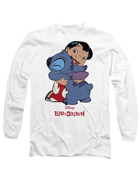 Unisex Lilo Stitch 90s Hug Long Sleeve T-Shirt, White Size: Large - White - Size: L - Disney - FashionsVida