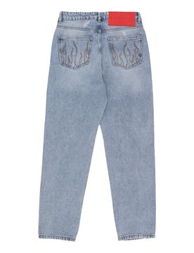Jeans Uomo Embroidered White Logo Denim Destroied Blue Denim