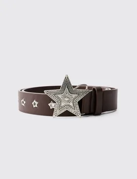 Herren PU-Gürtel Mit Sternschnalle Brown Größe L/XL - boohooMAN - FashionsVida