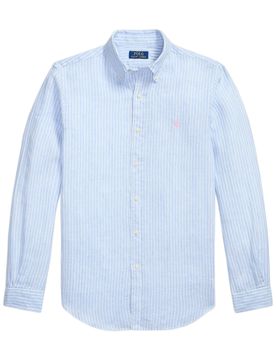 Striped Linen Custom-Fit Shirt with Embroidered Logo