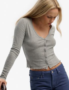 Superdry Damen Athletic Essential Pointelle Strickjacke Grey - Größe: 36