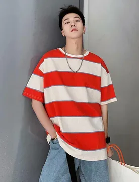 Xl 3xl 150kg Can Wear Korean Fashion Red Green Blue Striped Casual Short Sleeve T Shirt Men 2022 New Summer Harajuku Streetwear - Aliexpress - FashionsVida