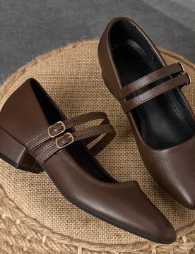 Zapatos planos elegantes y casuales de tacón bajo y grueso de 3 cm con forro de tela en colores negro, azul marino, café y burdeos - Shein - FashionsVida