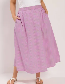 Women's Stripe Midi Skirt in Pink Size: 26-28 - Pink - Size: 26-28 - Yours - FashionsVida