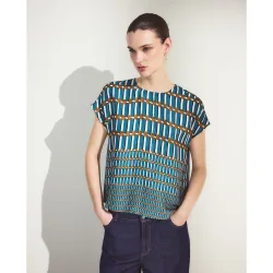 Top de manga corta de mujer con estampado geométrico
