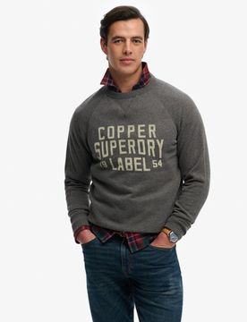 Superdry Herren Baumwolle Grafischer Druck The Merchant Store - Sweatshirt, Dunkelgrau & Creme - Größe: M