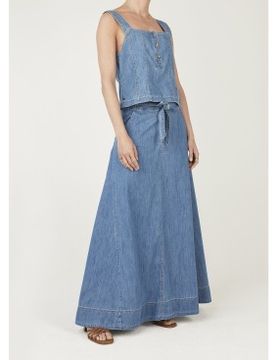 Para mujer. PL9011928 Falda Maxi Belt (S), Casual, Algodón, Denim
