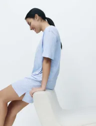 Cotton Modal Striped Nightie Blue Mix female