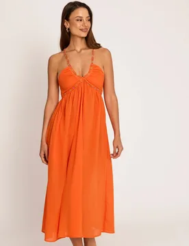Vestido de playa de mujer, largo escote abalorios, colección magma - Selmark - FashionsVida