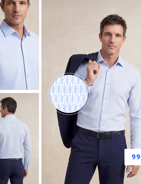 Camisa de vestir hombre estampado mosaico azul claro regular