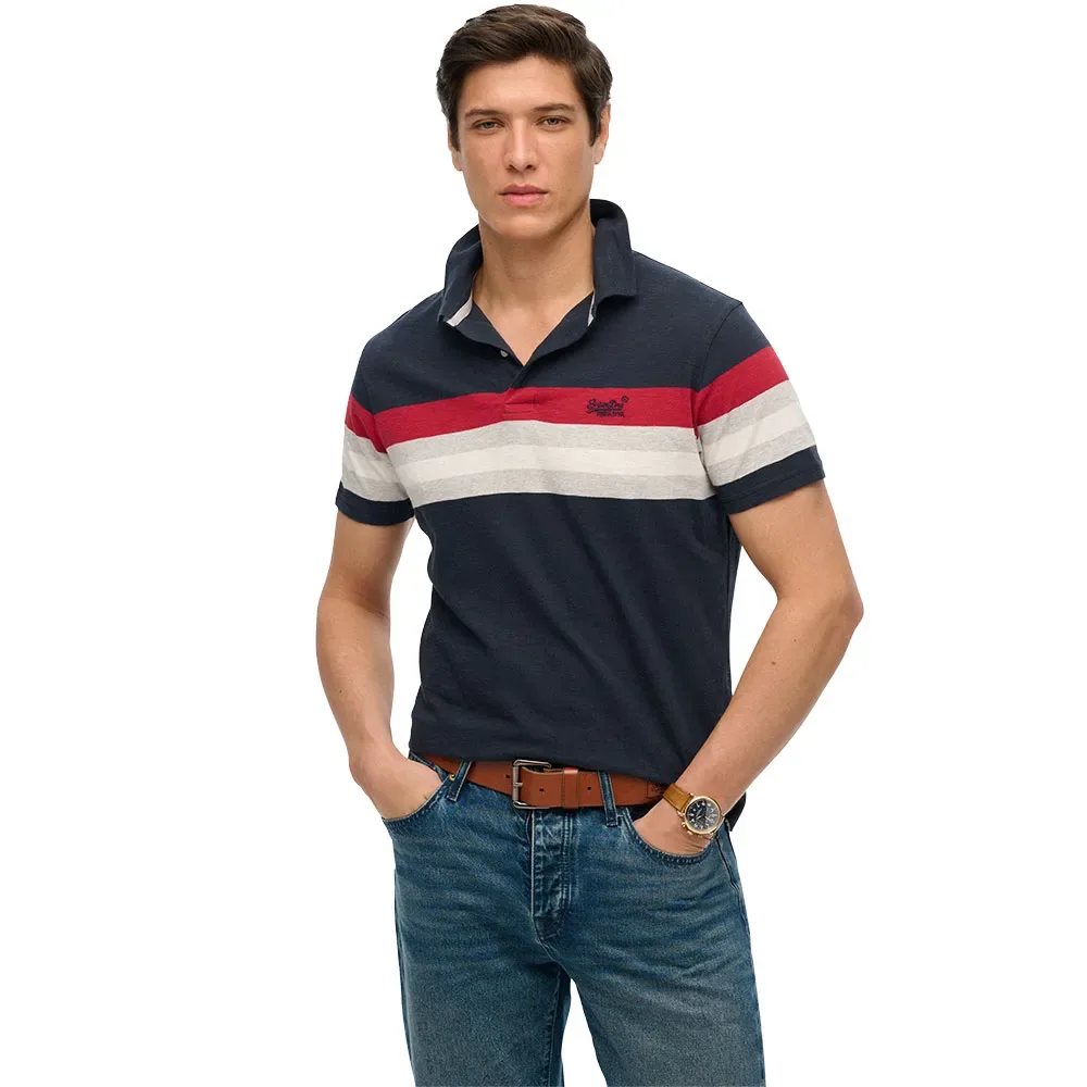 Polo A Maniche Corte Lightweight Stripe Eclipse Navy Chest Stripe S - Superdry - FashionsVida