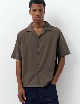 Short Sleeve Linen Blend Shirt (Size: ) - Pull&bear - FashionsVida