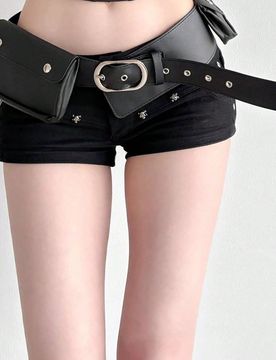 Bolso de cintura de cuero estilo motocicleta Y2K con doble bolsillo, bolso de cinturón con remaches punk, bolso de cadera de gran capacidad para uso