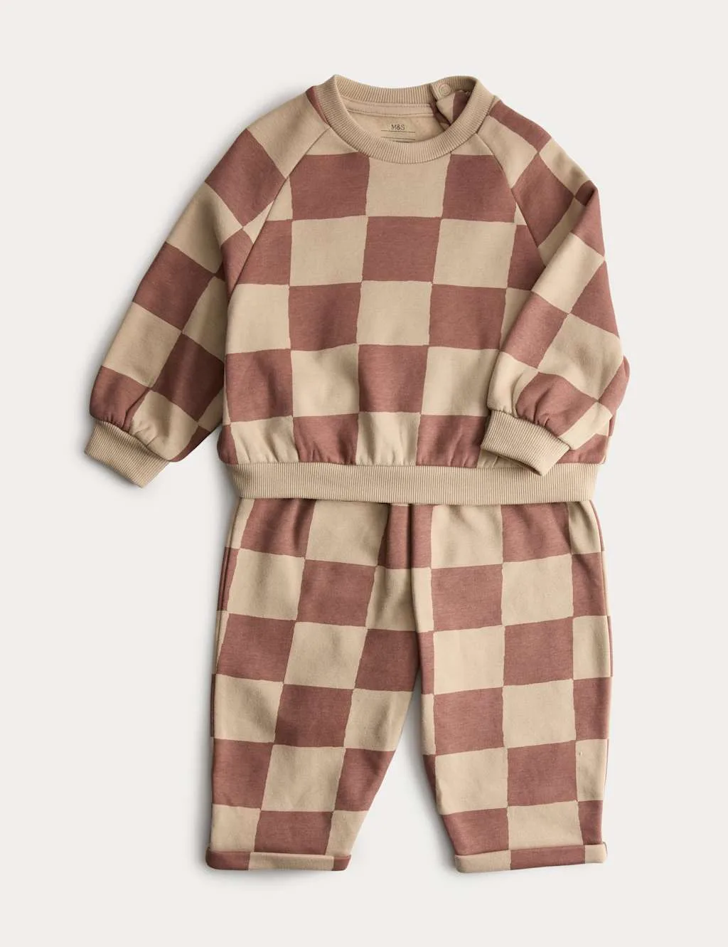 Pc Checked Sweatshirt & Joggers Outfit (0-6 Yrs) Brown male - M&S - FashionsVida