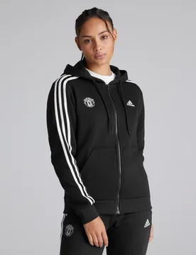 Manchester United x Womens Essentials 3-Stripes Full-Zip Fleece Hoodie Black XS - Adidas - FashionsVida