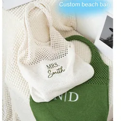 Bolso personalizado con nombre bordado, bolso de compras de ganchillo para mujer, bolso de playa de verano, bolso de estilo bohemio tejido a mano, reg