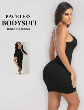 Pieza Vestido sin costuras moldeador para mujer con espalda descubierta, para control del abdomen y levantamiento de glúteos - Shein - FashionsVida
