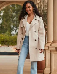 Double Breasted Longline Trench Coat Beige female