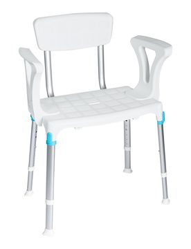 Duschstuhl mit Rücken- und Armlehnen weiss silber