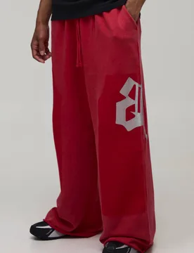 Herren Extrem Weite Jogginghose Mit Verzierungen In Gewaschener Schlingenrücken-Optik Red Größe Medium - boohooMAN - FashionsVida