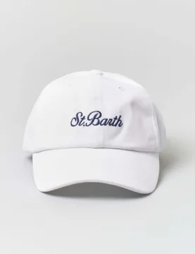 Berretto bianco con frontino e logo blu ricamato - MC2 SAINT BARTH - FashionsVida