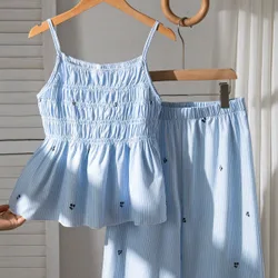 Piezas Conjunto de camiseta de tirantes suave y pantalón de pierna ancha para adolescentes. Cintura elástica, ajuste holgado, conjunto casual de ver