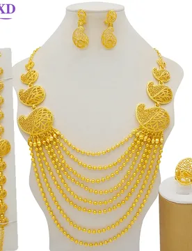 Dubai African Gold Color Jewelry Sets For Women Indian Jewelery Nigerian Necklace Ring Earring Wedding Accessories - Aliexpress - FashionsVida