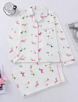 Conjunto de pijama de 2 piezas para mujer, estampado de perro salchicha, ropa de estar en casa para mujer, atuendo de vacaciones para todas las estaci - Shein - FashionsVida