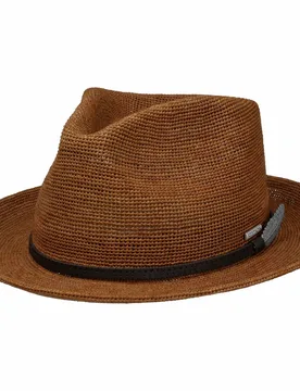 Daleport Crochet Fedora Raffia Hat by - brown - Size: S (54-55 cm) - Stetson - FashionsVida