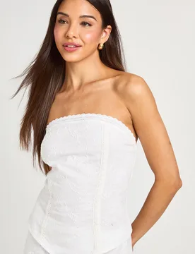 Womens Emboidery Bandeau Corset - White - Size 14 Uk - Boohoo - FashionsVida