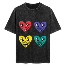 Color Pop Haring Heart T-Shirt Soft Basic Cotton Short Sleeve Tee