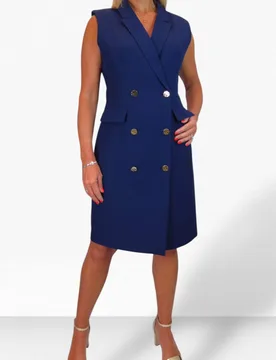 Sleeveless Double Breasted Blazer Dress - Navy - Size: 20 - Paulo Due - FashionsVida