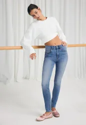 D07 Skinny-Jeans mit hohem Bund MITTELBLAUER WASHED-LOOK IM HELLEN JEANSBLAU 44