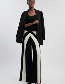 Womens Compact Stretch Colour Block Tailored Wide Leg Trouser - Monochrome Multi - Size 12 Uk - Karen millen - FashionsVida