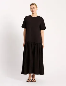 Jersey Boxy T-Shirt Dropped Waist Dress Chocolate female - Albaray - FashionsVida