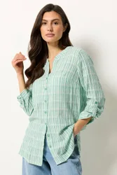 Women's Stripe Notch Neck Blouse in Light Green Size: 20 - Light Green - Size: 20