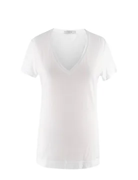 White Cotton V-neck T-shirt - Adam Lippes - FashionsVida